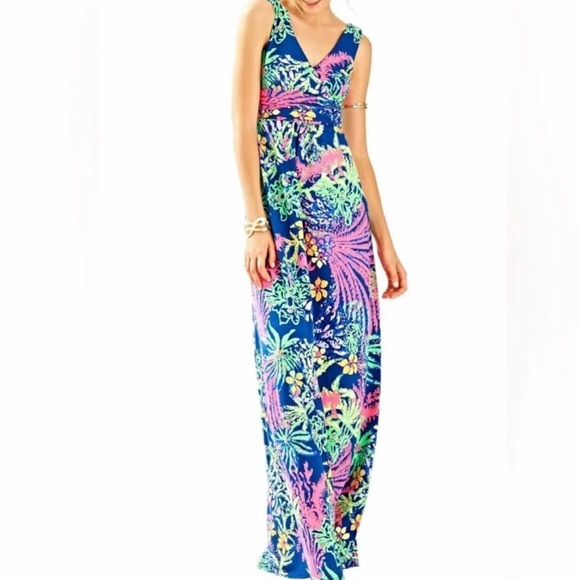 Lilly Pulitzer Sloane Maxi Dress All A Glow Print V-Neck Sleeveless Stretch XS - Picture 5 of 5